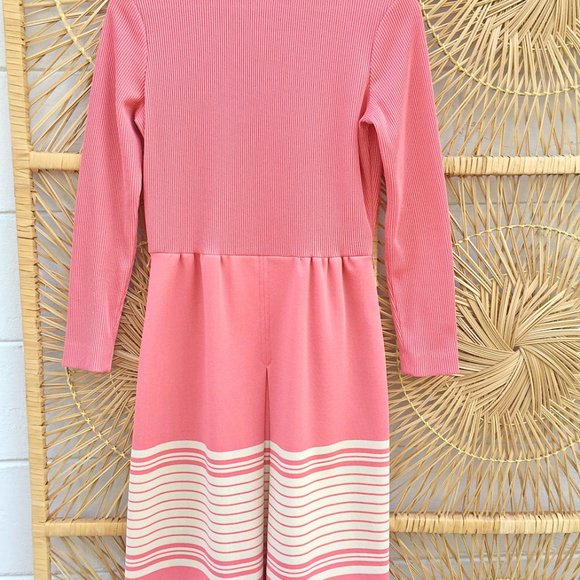 Vintage Pink Ribbed Long Sleeve Dress - Picture 1 of 5